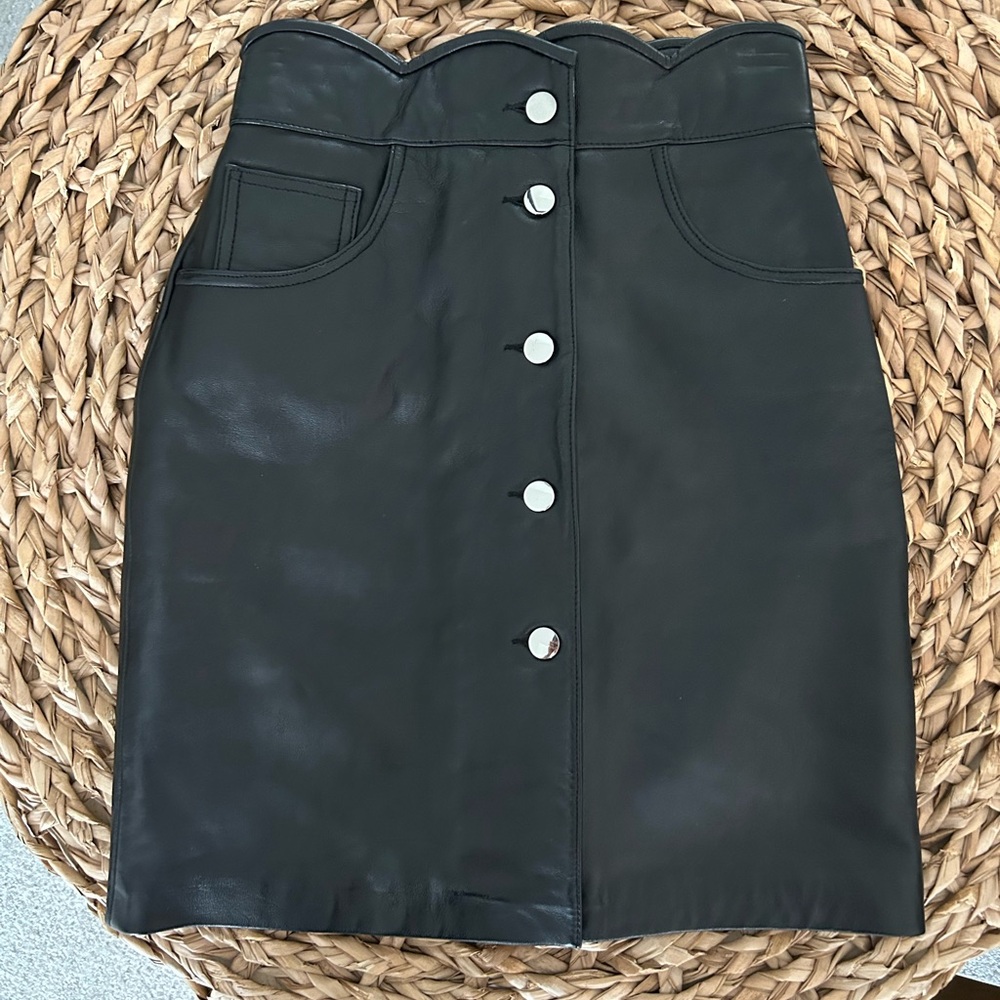 Maje Scalloped Leather Skirt